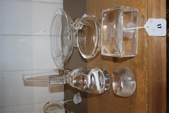 7 Steuben glass pieces, inc a vase, engraved box & cover, two bowls, two paperweights & a perfume bottle
